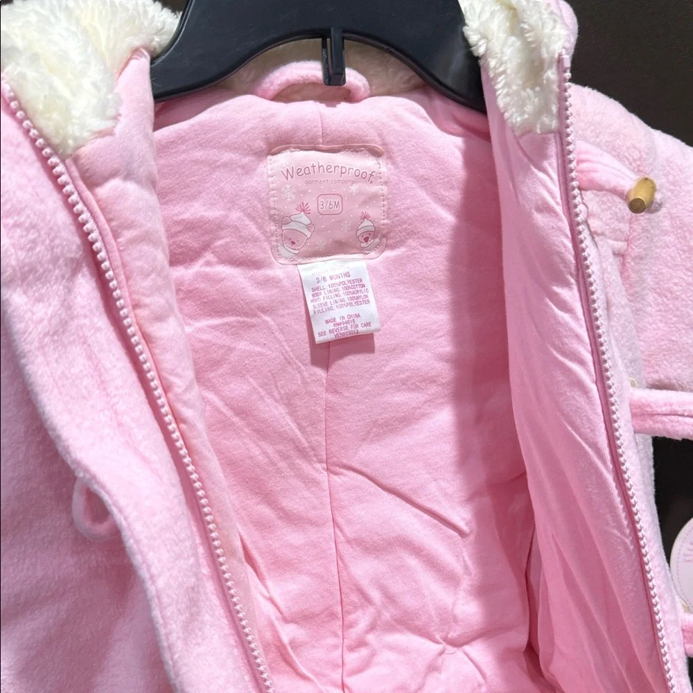 Weatherproof Pink and Cream Kids One Piece Winter Coat with Sheep, Size 3/6 mo